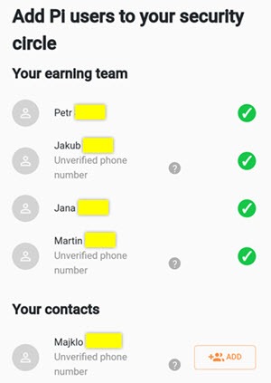 Pi Network security circle your earning team your contacts add